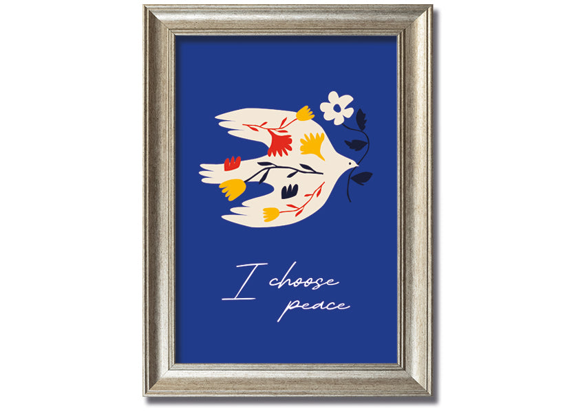 I Choose Peace framed print showcasing a serene design, available in various frame colors, ready to hang.