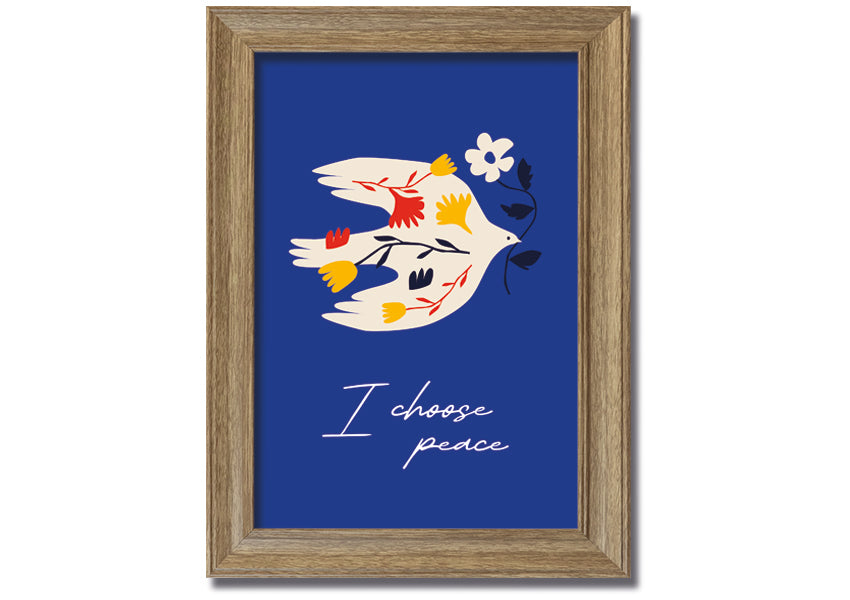 I Choose Peace framed print showcasing a serene design, available in various frame colors, ready to hang.