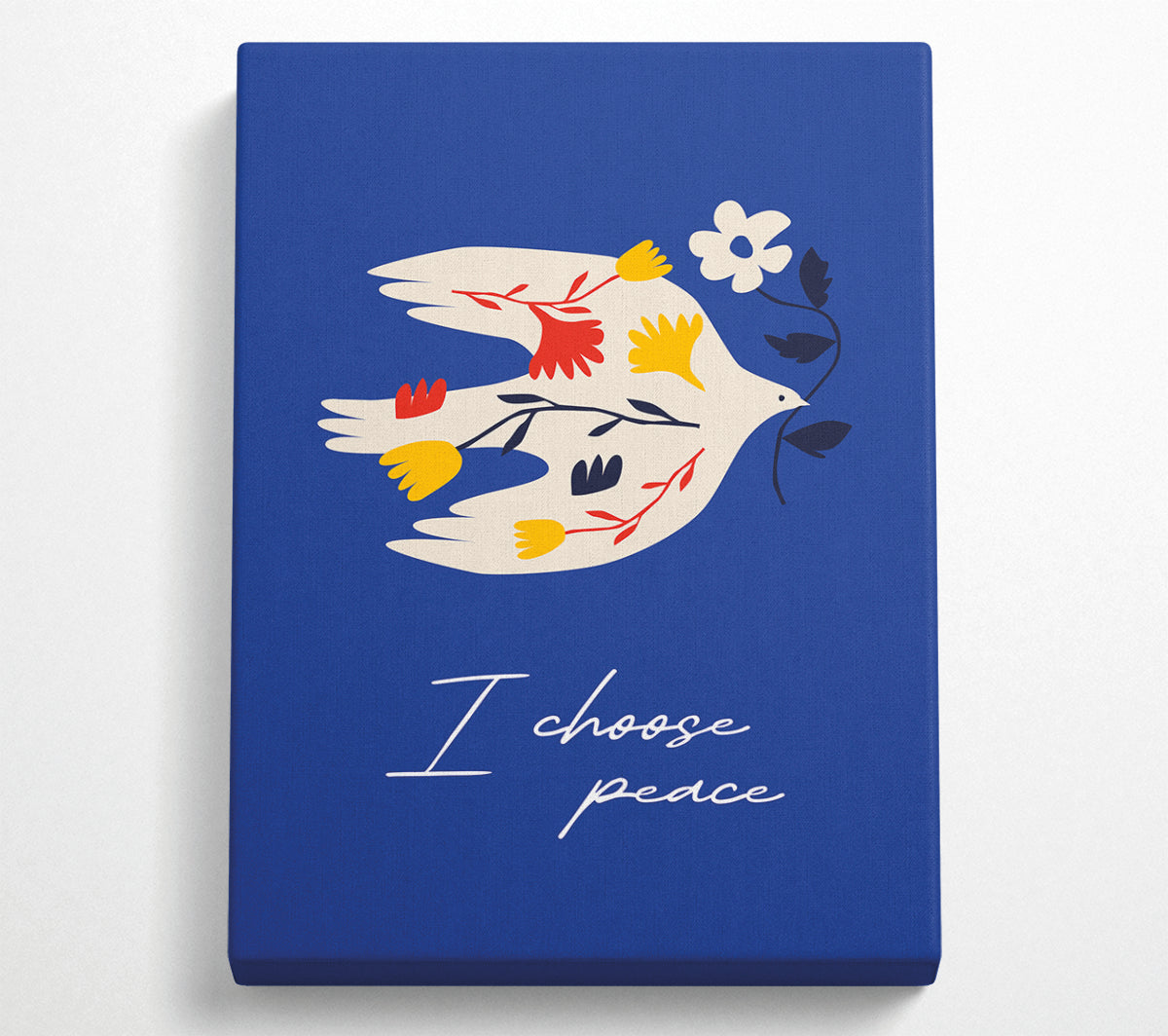 I Choose Peace canvas art mounted on a 44mm box frame, featuring vibrant colors and a serene design.