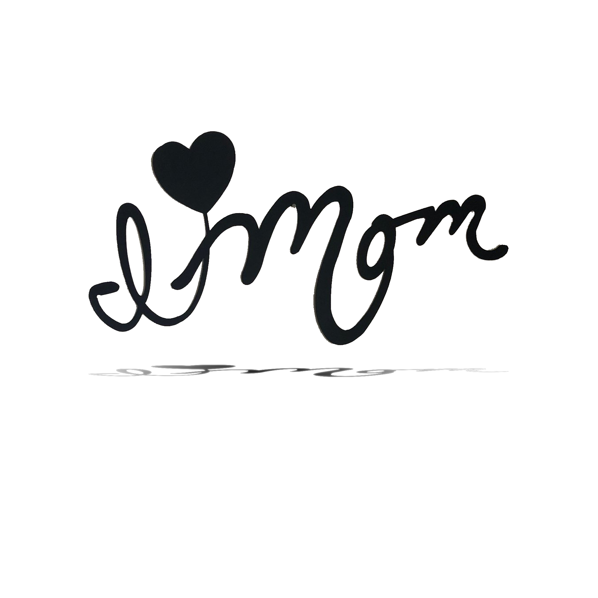 I Love Mom Metal Wall Art in black powder-coated finish, measuring 9 inches wide and 16 inches tall, perfect for home decor.