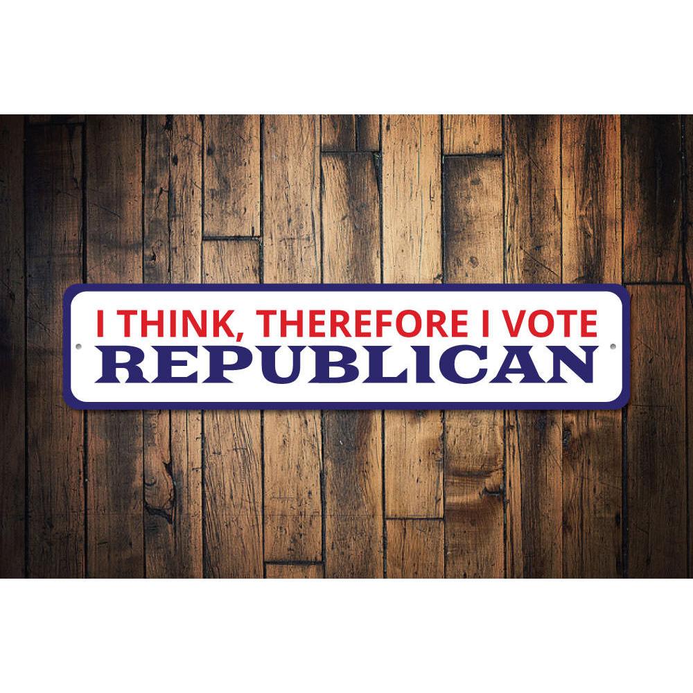 I Vote Republican sign made of high-quality aluminum, featuring customizable text and pre-drilled holes for easy mounting, showcasing patriotic support.