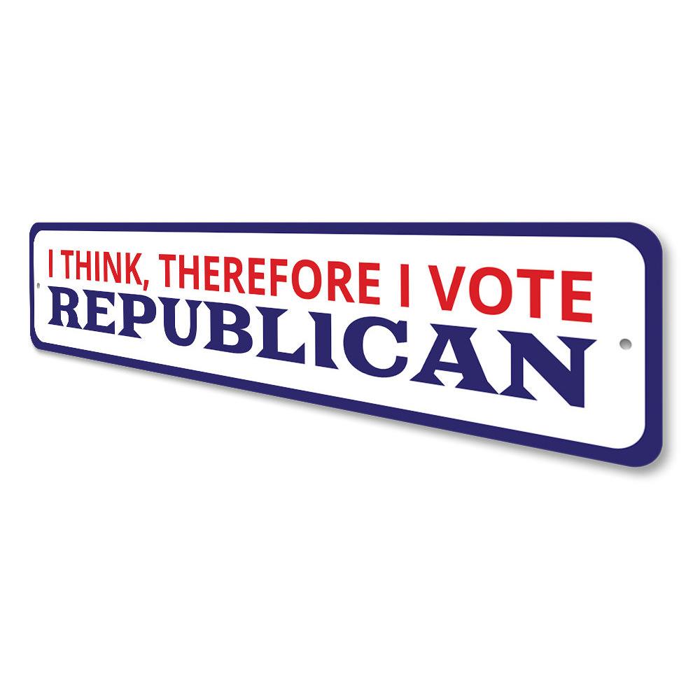 I Vote Republican sign made of high-quality aluminum, featuring customizable text and pre-drilled holes for easy mounting, showcasing patriotic support.