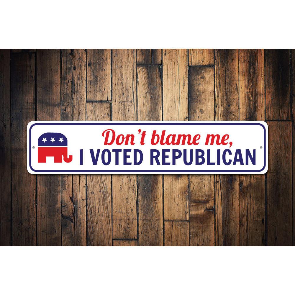 I Voted Republican sign made of durable aluminum, featuring customizable text and pre-drilled holes for easy mounting.