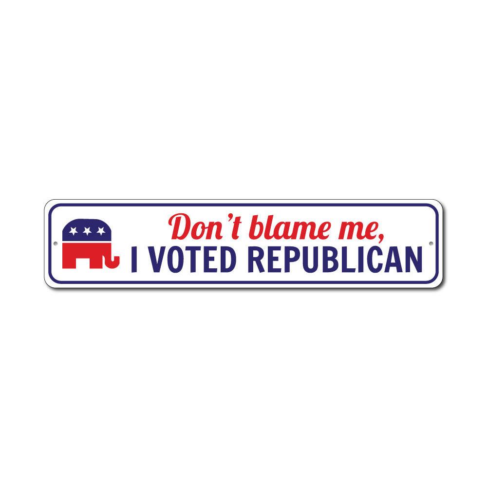 I Voted Republican sign made of durable aluminum, featuring customizable text and pre-drilled holes for easy mounting.