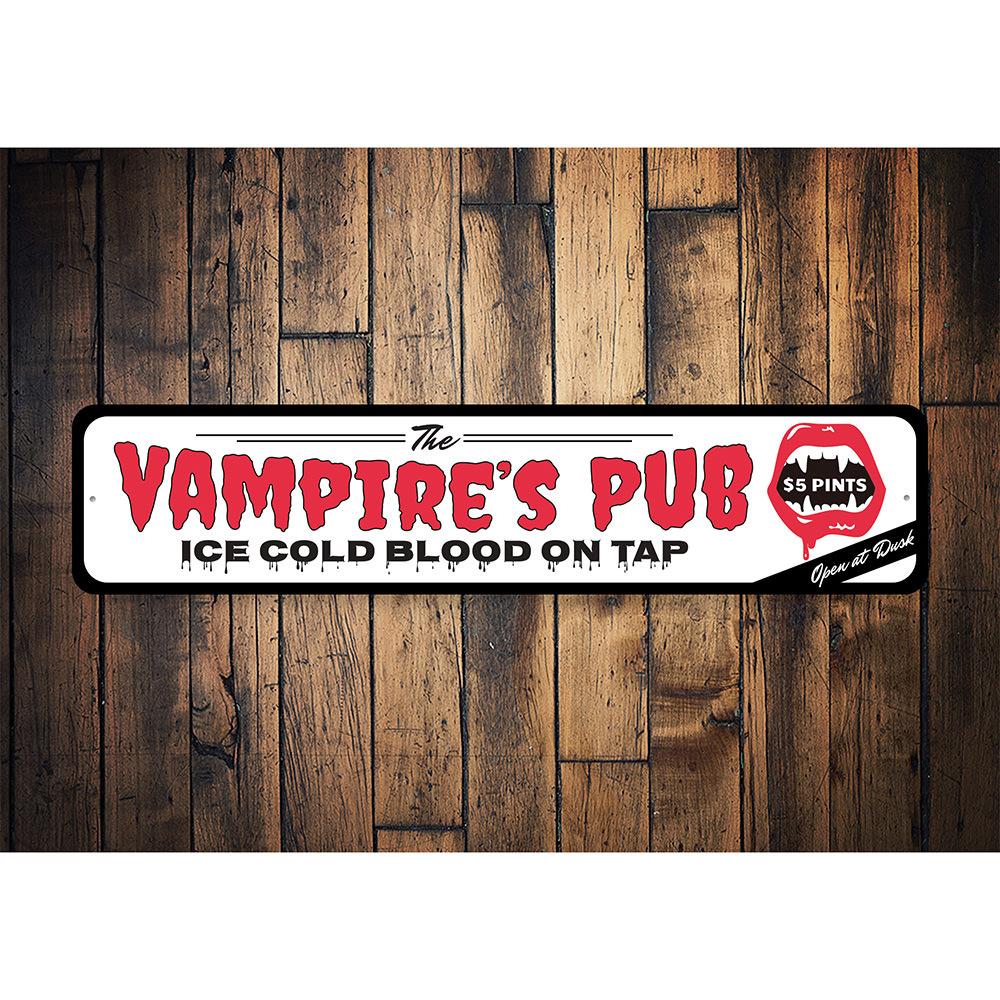 Ice Cold Blood Vampire Pub Sign made of quality aluminum, featuring a gothic design perfect for home decor.