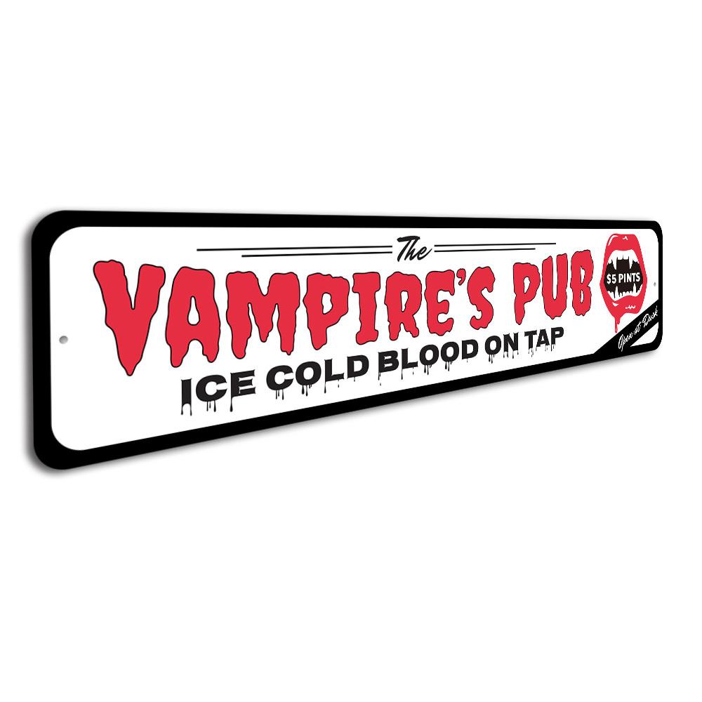 Ice Cold Blood Vampire Pub Sign made of quality aluminum, featuring a gothic design perfect for home decor.