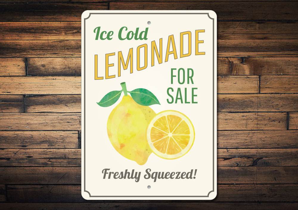 A vibrant Ice Cold Lemonade Sign made of aluminum, featuring bright colors and a refreshing lemonade design, perfect for cafes and restaurants.