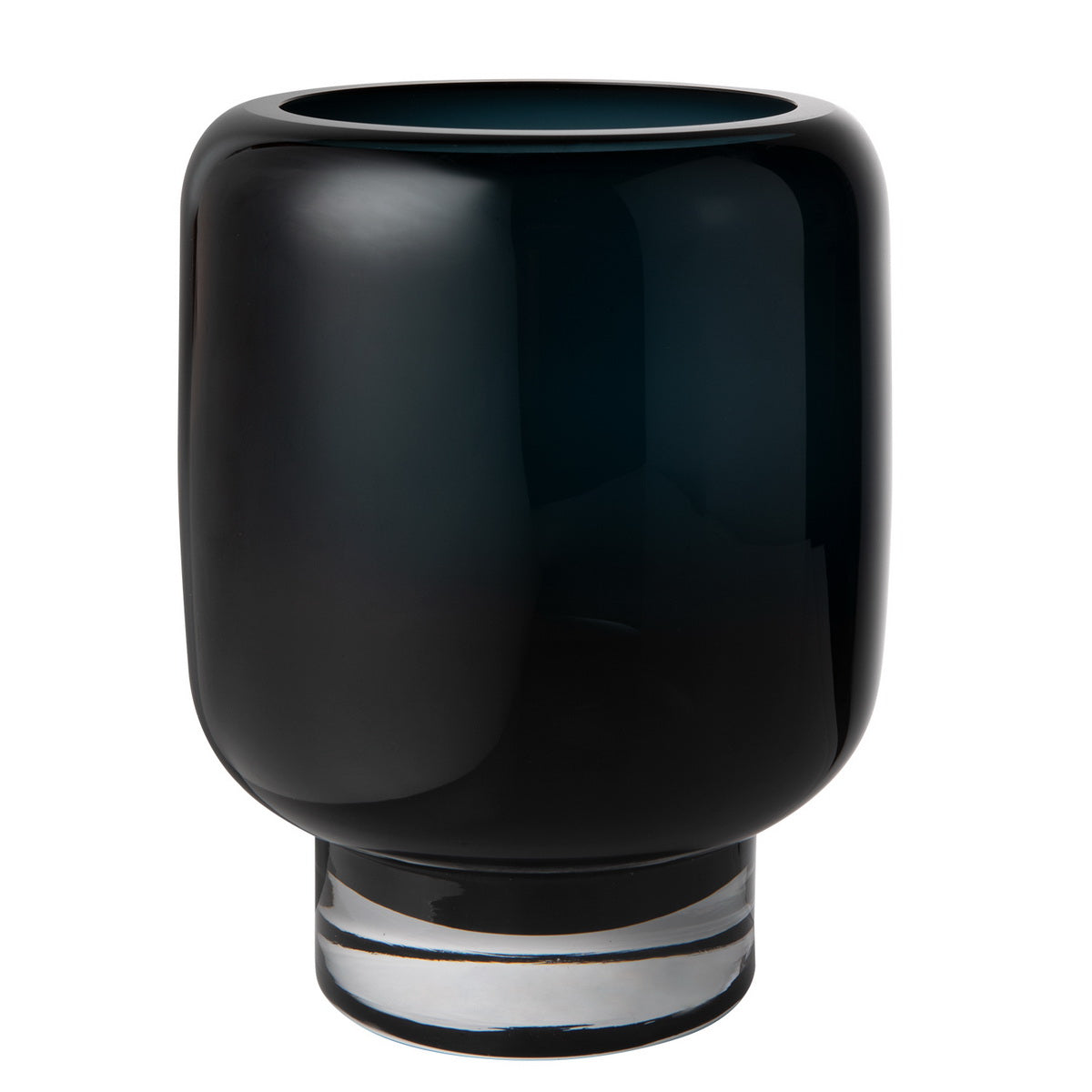 Ink Blue ZADAR glass vase with a modern design, showcasing its 9mm thick glass and elegant rounded edges.