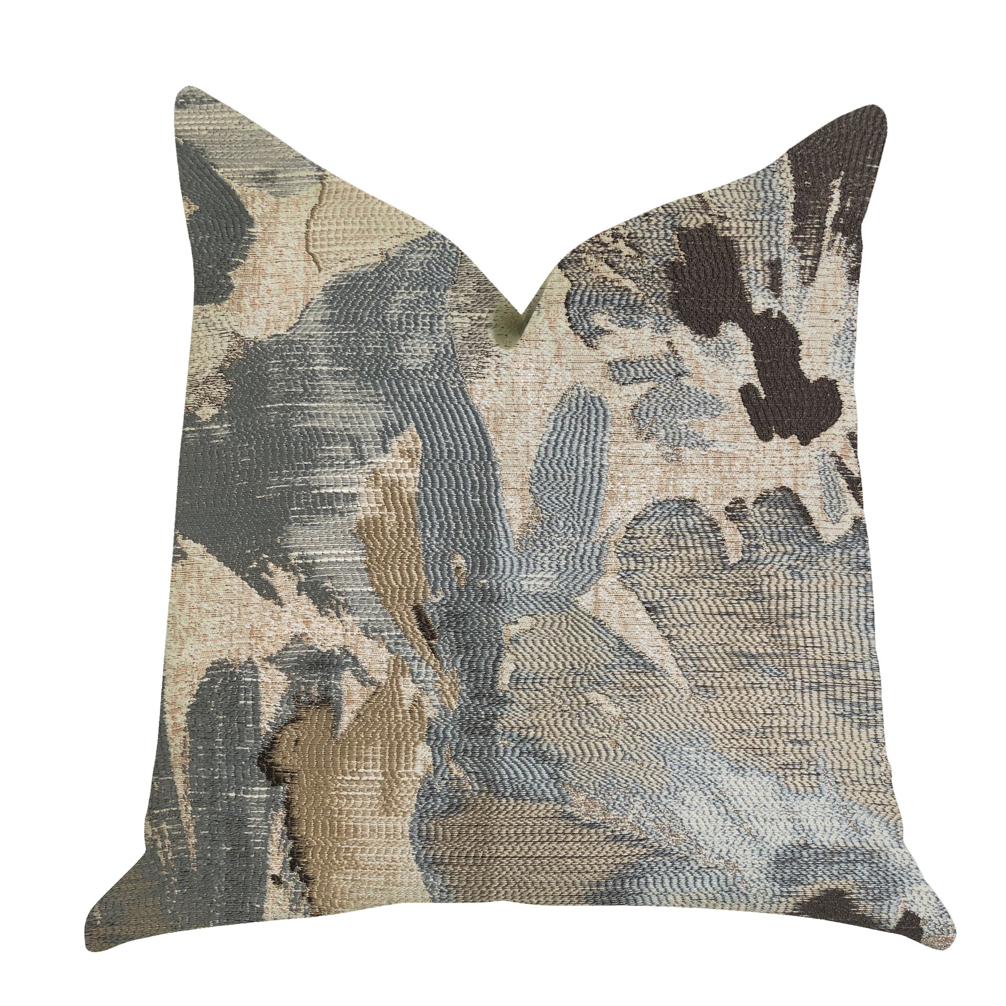 Icy Blue Wildflower Luxury Throw Pillow featuring a floral design in blue and beige, handmade in the USA with a soft fabric blend.