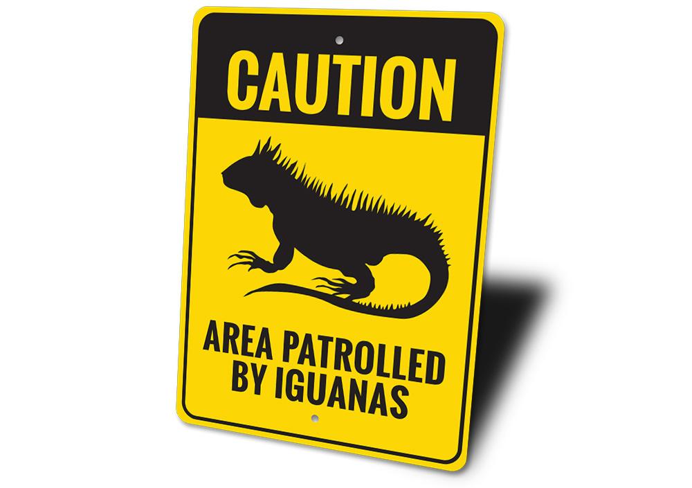 A vibrant Iguana Sign made of aluminum, showcasing a colorful iguana design, perfect for home decor.