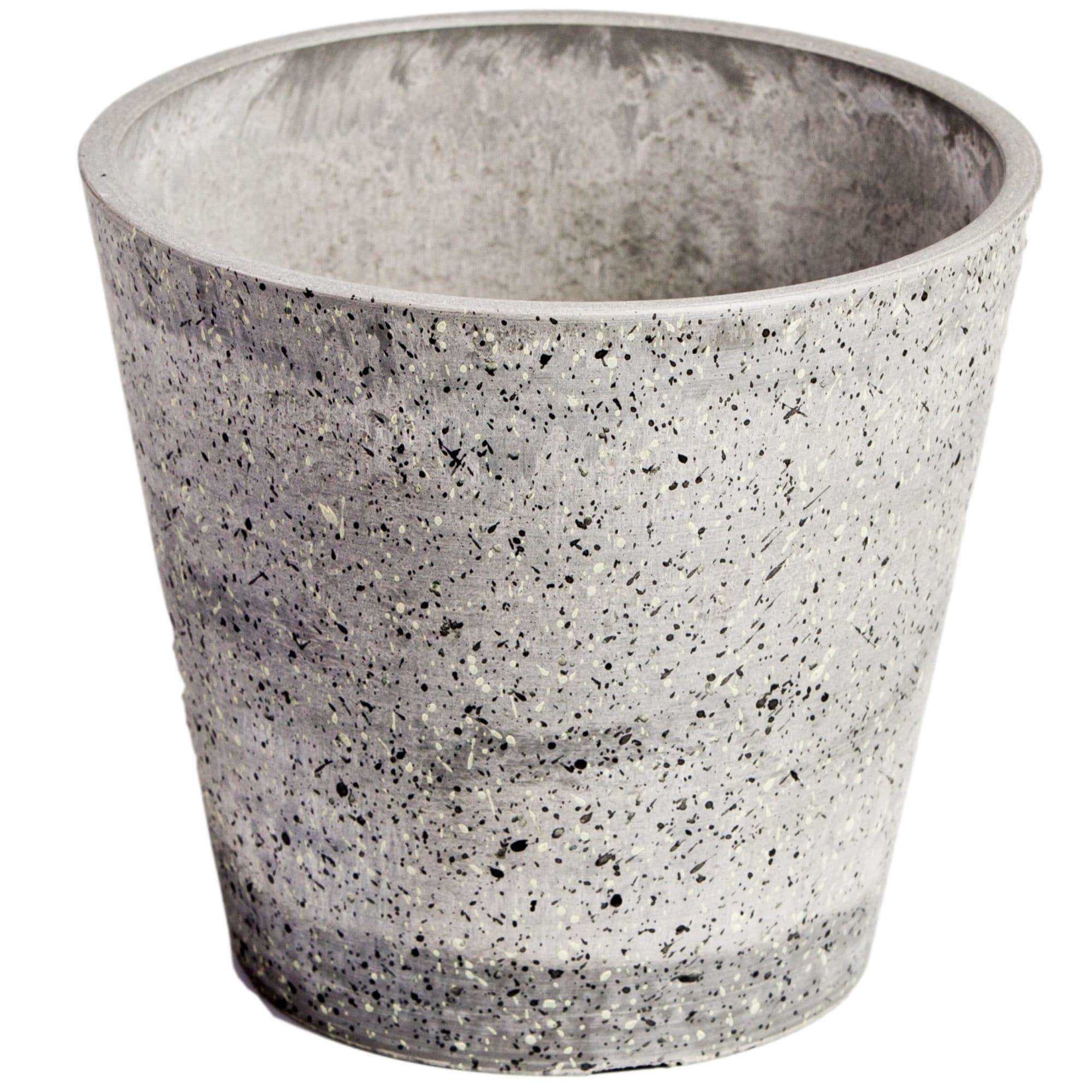 Imitation Grey Stone Pot 20cm, made from recycled materials with a dark stone finish, perfect for indoor and outdoor plants.