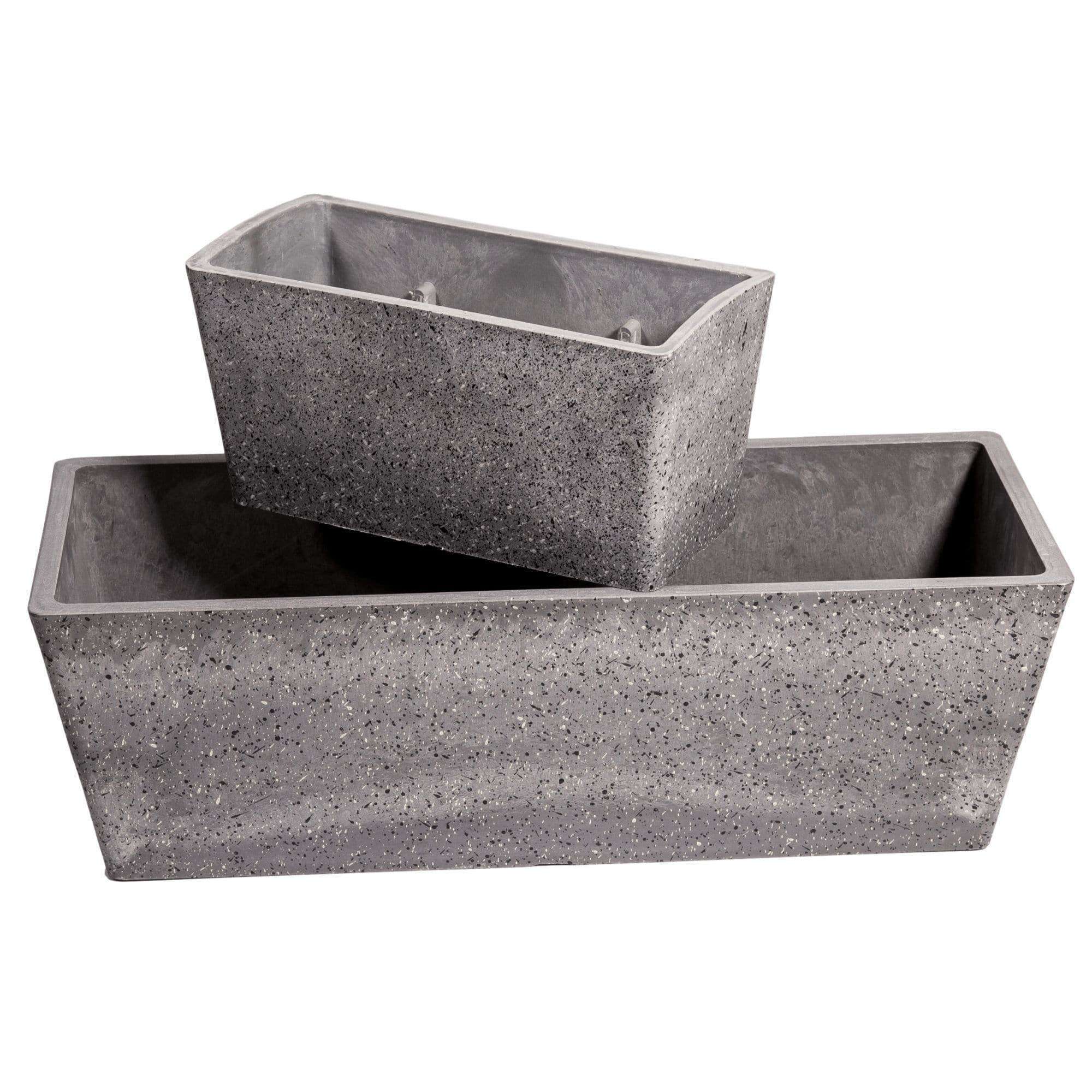 Imitation Stone Grey White Stone Rectangle Planter, 50cm, made from recycled materials with a stylish imitation stone finish.