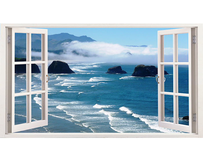 A vibrant 3D window wall decal showcasing a scenic view, designed for easy application on smooth surfaces.