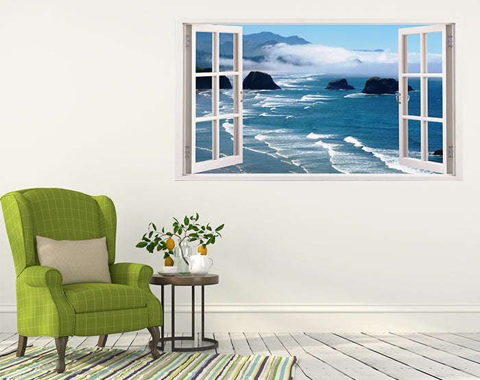 A vibrant 3D window wall decal showcasing a scenic view, designed for easy application on smooth surfaces.