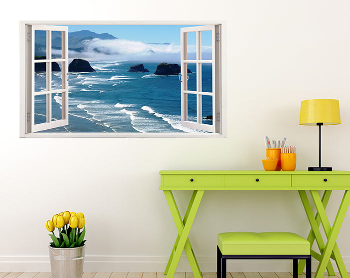 A vibrant 3D window wall decal showcasing a scenic view, designed for easy application on smooth surfaces.