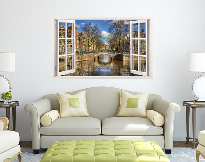 A vibrant 3D window wall decal showcasing a scenic view, perfect for home decor.