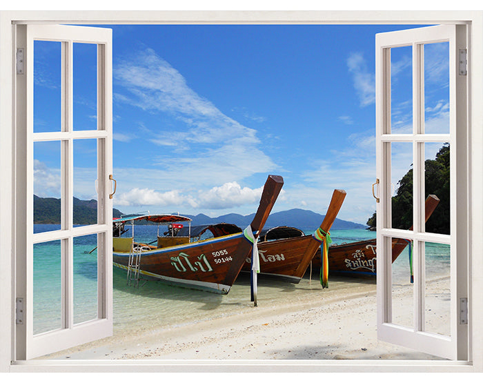 A vibrant and colorful 3D window wall decal showcasing a scenic view, perfect for home decor.