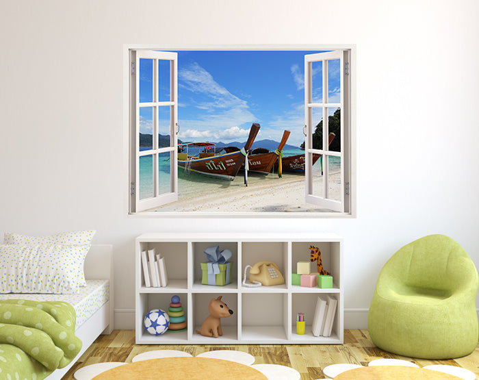 A vibrant and colorful 3D window wall decal showcasing a scenic view, perfect for home decor.