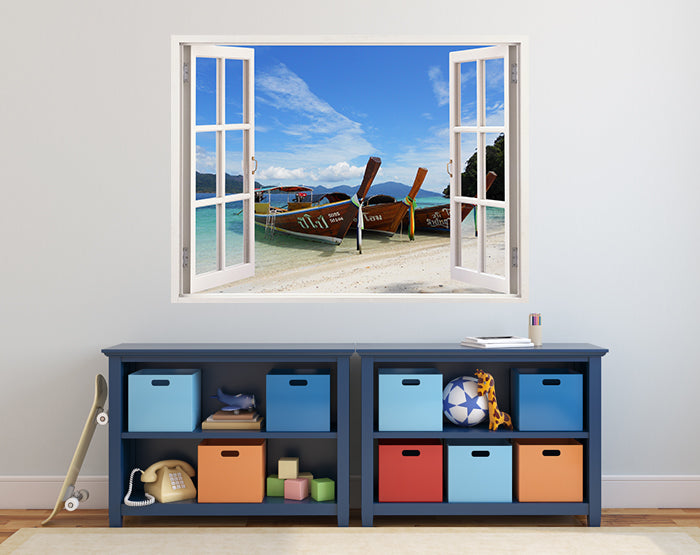 A vibrant and colorful 3D window wall decal showcasing a scenic view, perfect for home decor.