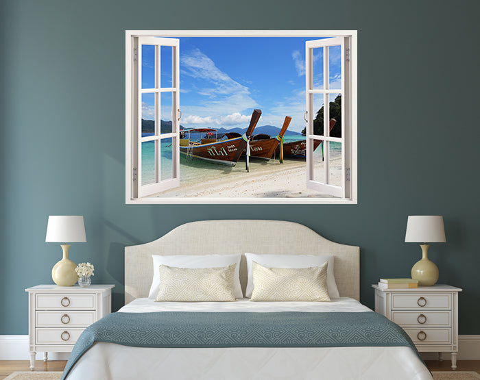 A vibrant and colorful 3D window wall decal showcasing a scenic view, perfect for home decor.