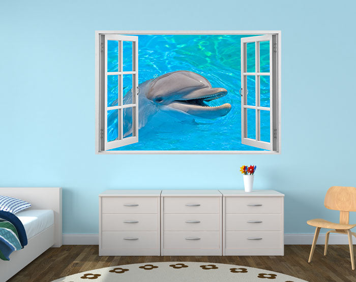 A vibrant 3D window wall decal showcasing a scenic view, designed for easy application and removal on smooth surfaces.