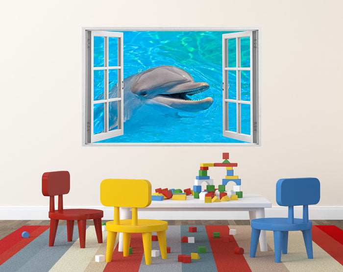 A vibrant 3D window wall decal showcasing a scenic view, designed for easy application and removal on smooth surfaces.