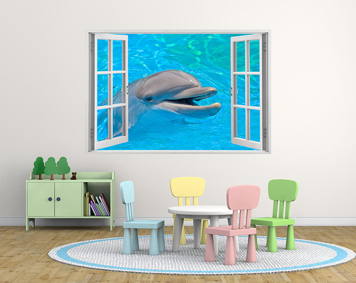 A vibrant 3D window wall decal showcasing a scenic view, designed for easy application and removal on smooth surfaces.