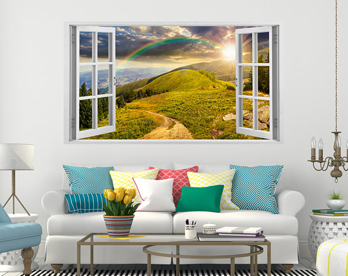 A collection of impressive 3D window wall decals showcasing vibrant designs and colors, perfect for home decor.