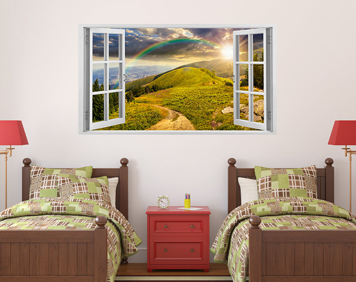 A collection of impressive 3D window wall decals showcasing vibrant designs and colors, perfect for home decor.