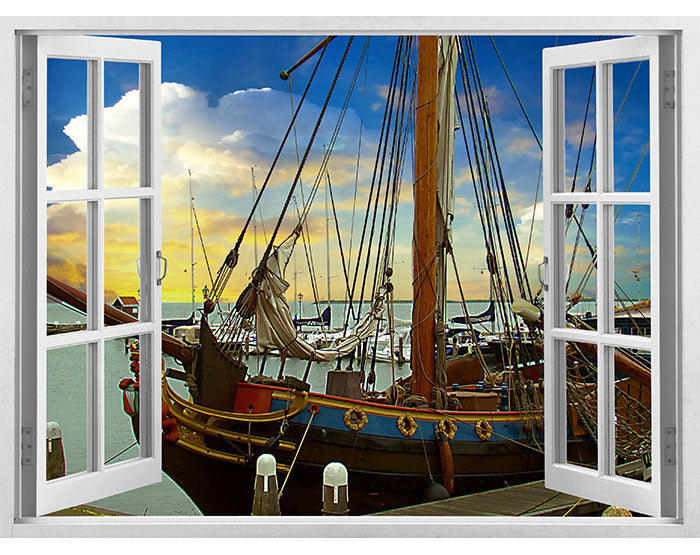 A vibrant 3D window wall decal showcasing a scenic view, designed for easy application and removal on smooth surfaces.