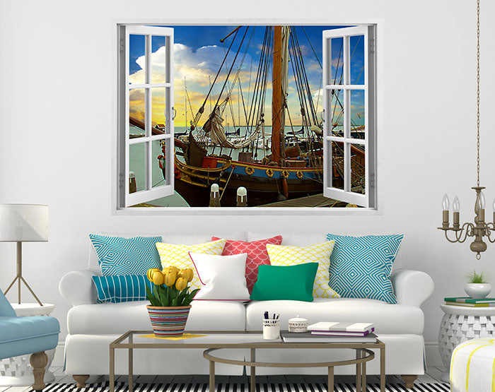 A vibrant 3D window wall decal showcasing a scenic view, designed for easy application and removal on smooth surfaces.