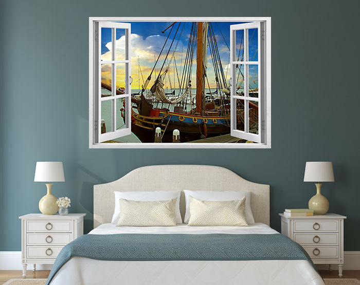 A vibrant 3D window wall decal showcasing a scenic view, designed for easy application and removal on smooth surfaces.