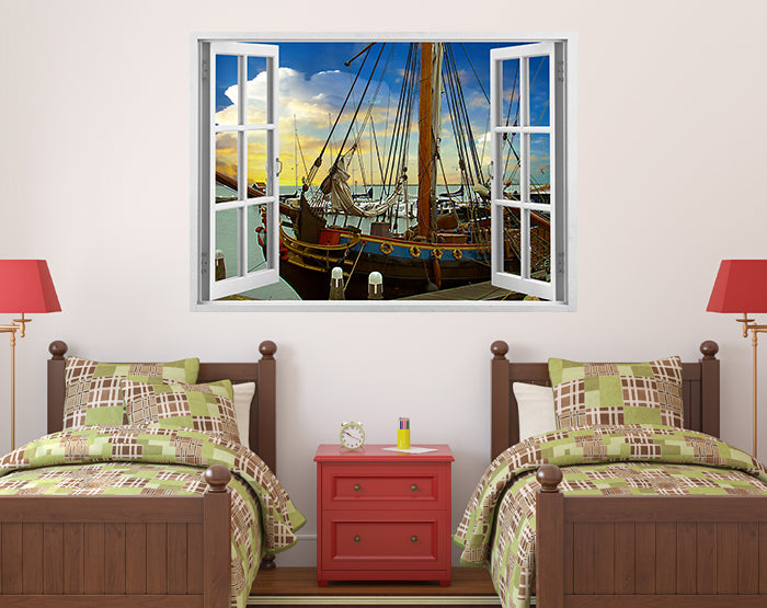 A vibrant 3D window wall decal showcasing a scenic view, designed for easy application and removal on smooth surfaces.