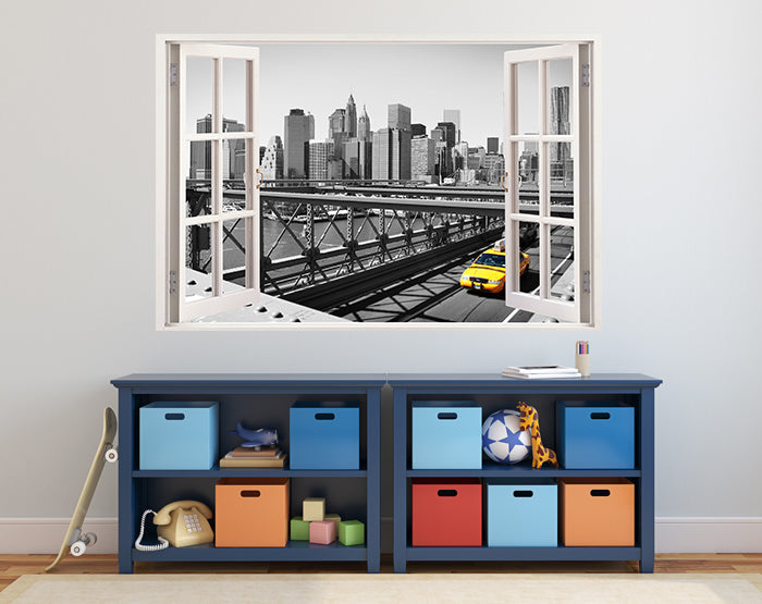 A vibrant 3D window wall decal showcasing a scenic view, perfect for home decor, made from high-quality removable vinyl.