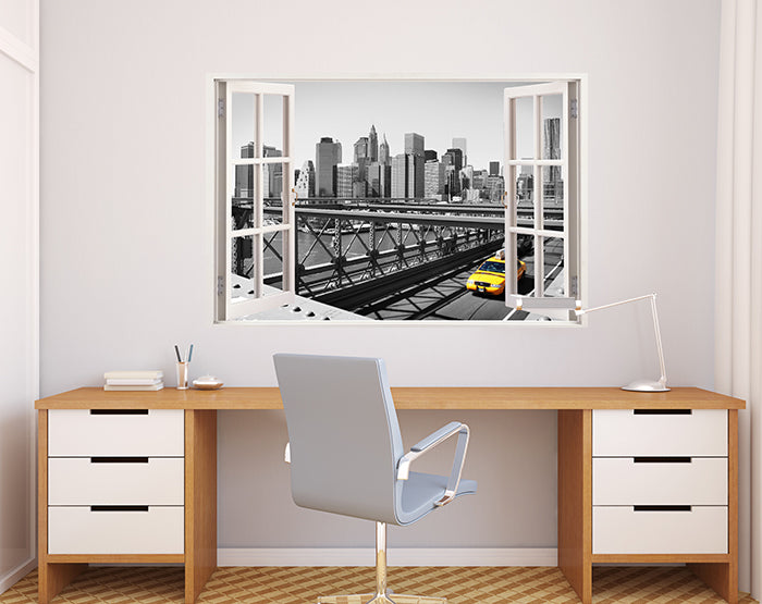 A vibrant 3D window wall decal showcasing a scenic view, perfect for home decor, made from high-quality removable vinyl.