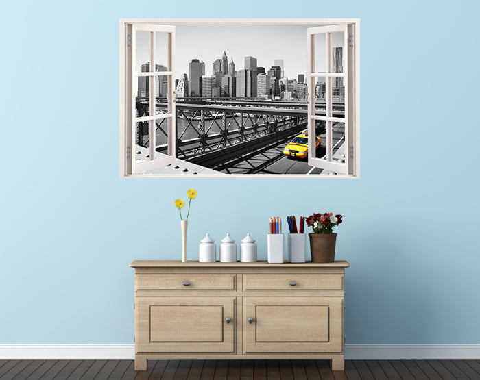 A vibrant 3D window wall decal showcasing a scenic view, perfect for home decor, made from high-quality removable vinyl.