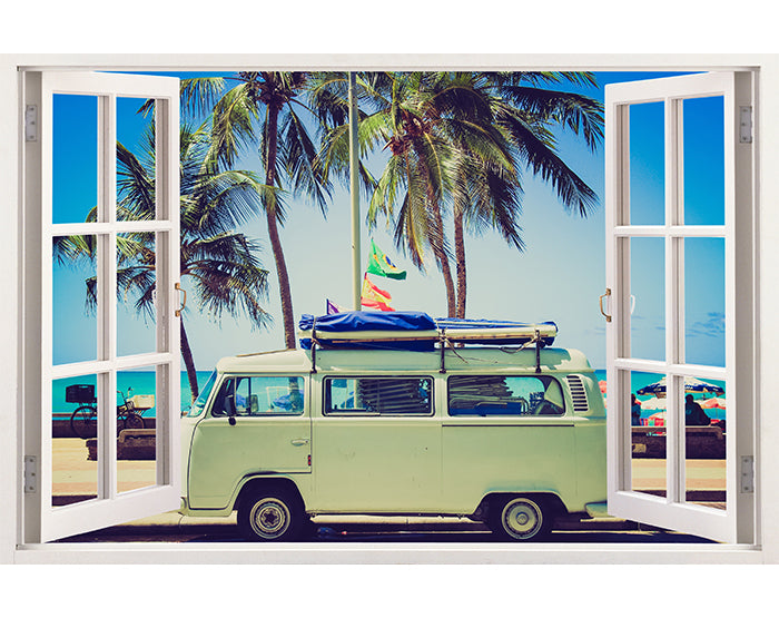 A vibrant and colorful 3D window wall decal showcasing a scenic view, perfect for home decor.