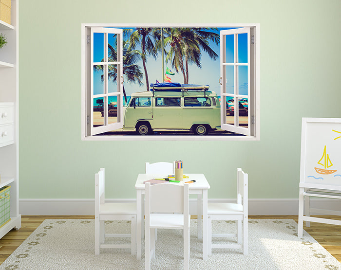 A vibrant and colorful 3D window wall decal showcasing a scenic view, perfect for home decor.