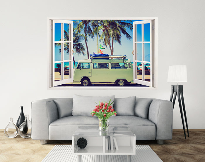 A vibrant and colorful 3D window wall decal showcasing a scenic view, perfect for home decor.