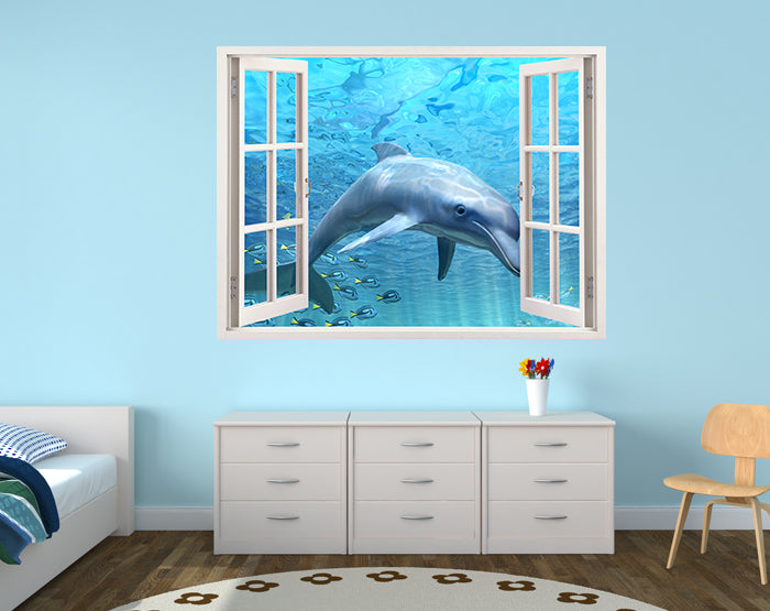 A vibrant 3D window wall decal showcasing a scenic view, designed for easy application and removal, perfect for home decor.