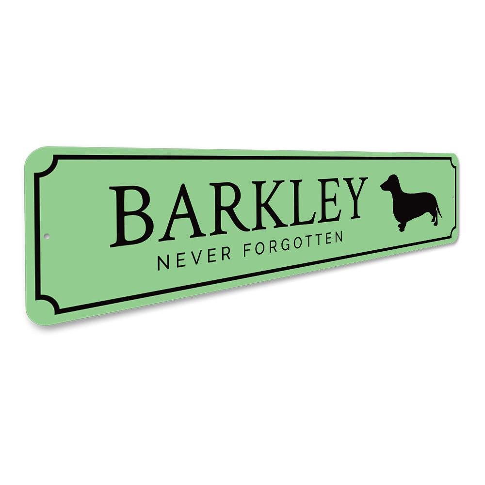 In Memory Dog Sign made of high-quality aluminum, featuring customizable text for a heartfelt tribute to a beloved pet.