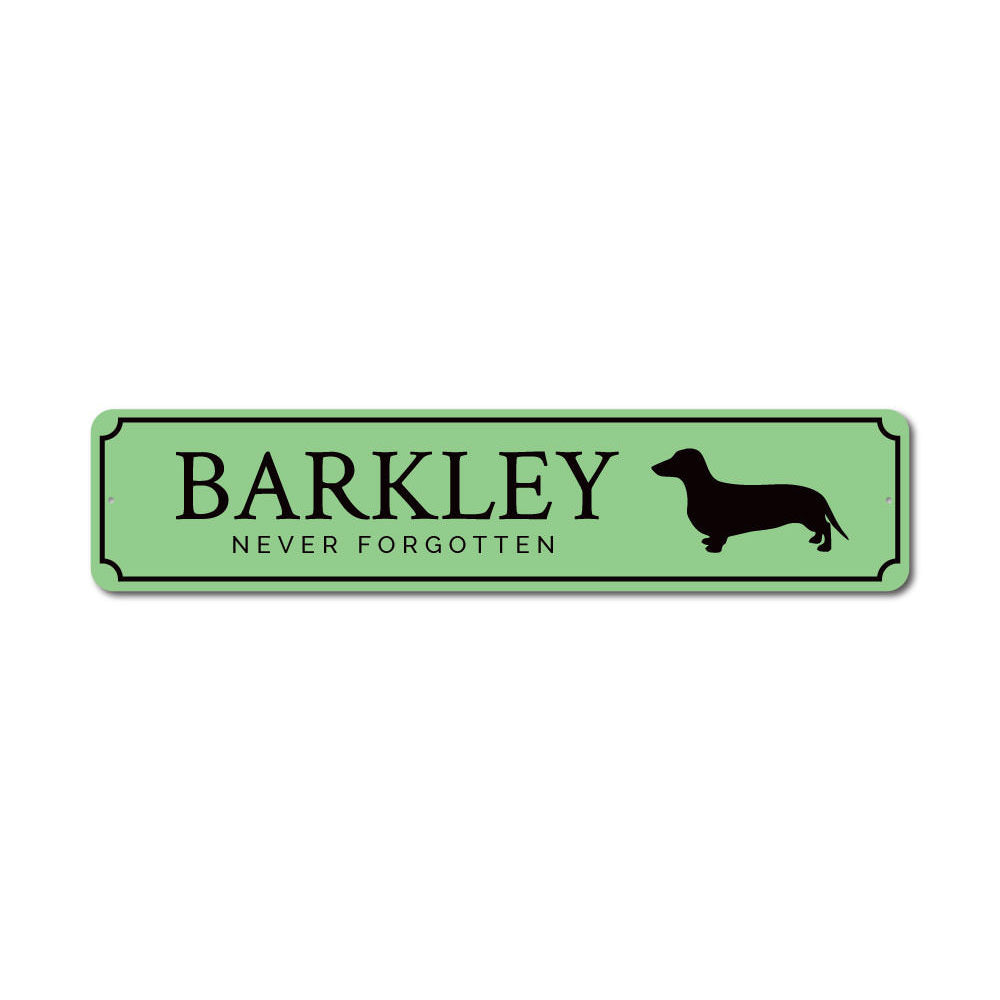 In Memory Dog Sign made of high-quality aluminum, featuring customizable text for a heartfelt tribute to a beloved pet.