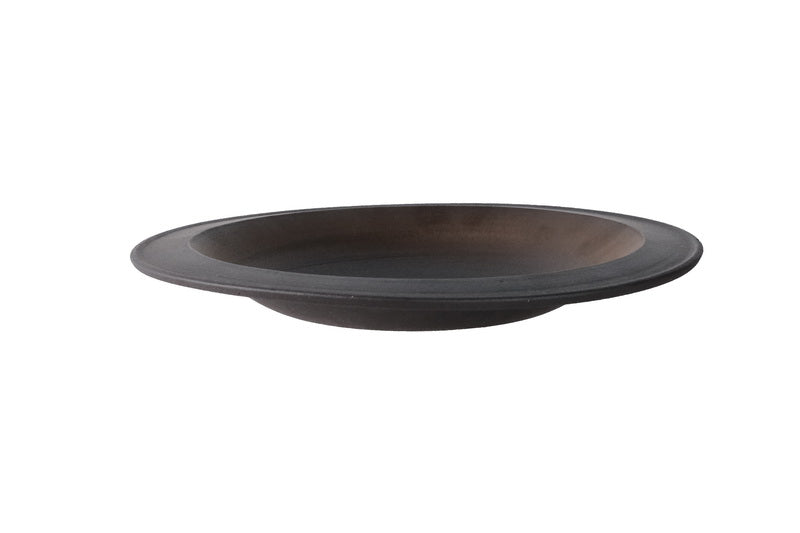 New Modern ceramic flat bowl East+West, ULF04BB, featuring a unique bronze fading to black finish, crafted from high-end Chinese pottery.