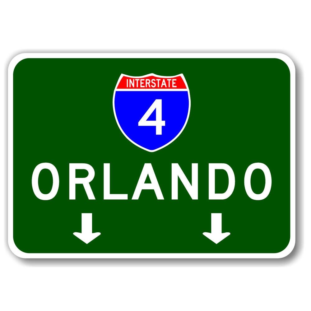 Interstate Exit Arrow Sign made of high-quality aluminum, featuring customizable text and pre-drilled holes for easy mounting.