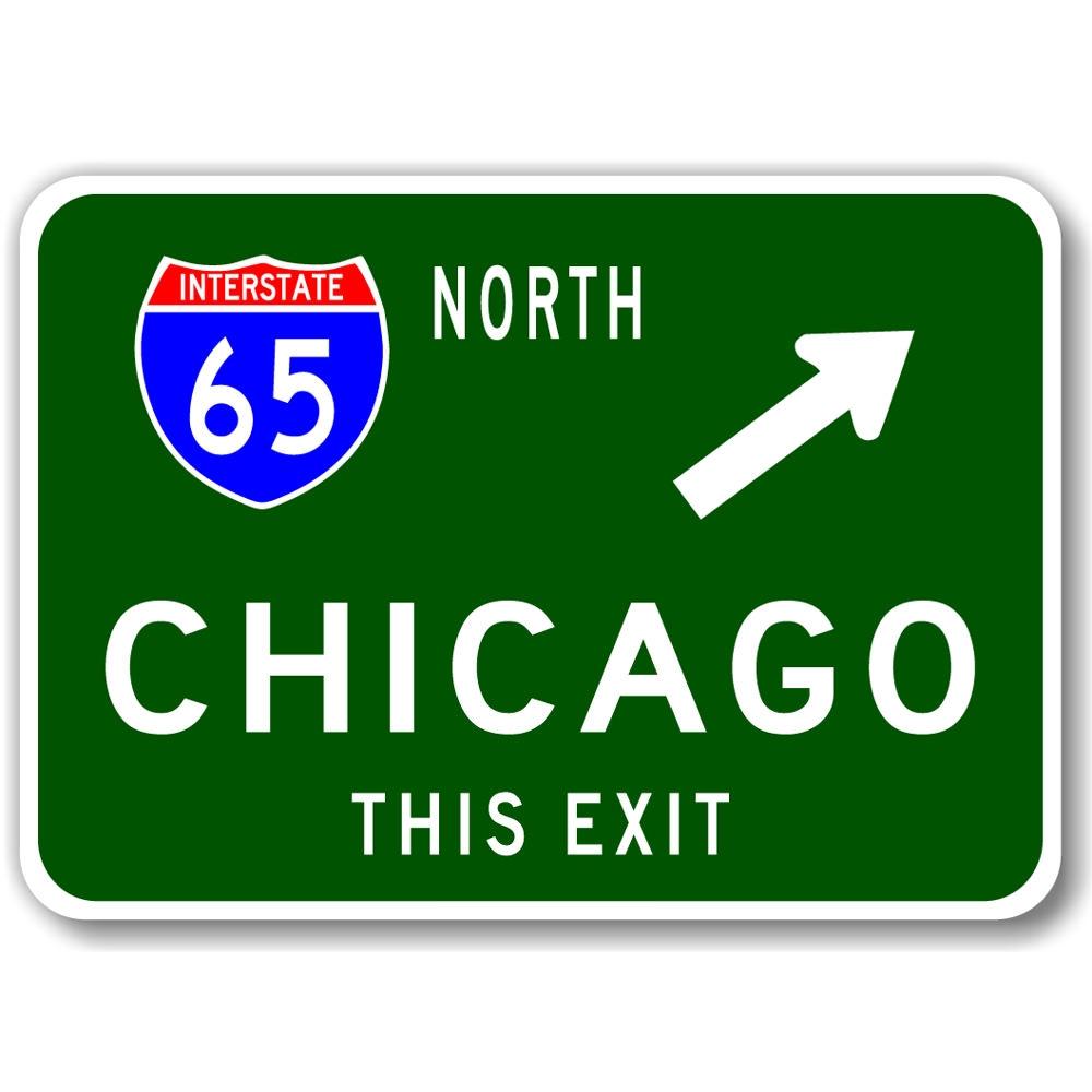 A decorative Interstate Exit City Limit Sign made of high-quality aluminum, featuring customizable text options for personalization.