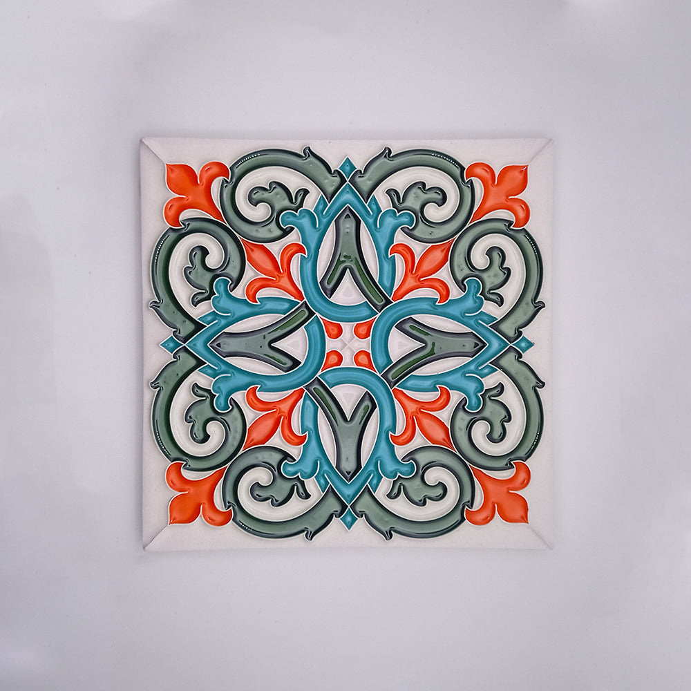 Handcrafted Intrinsic Decorative Tile featuring unique hand-painted designs, perfect for home decor.