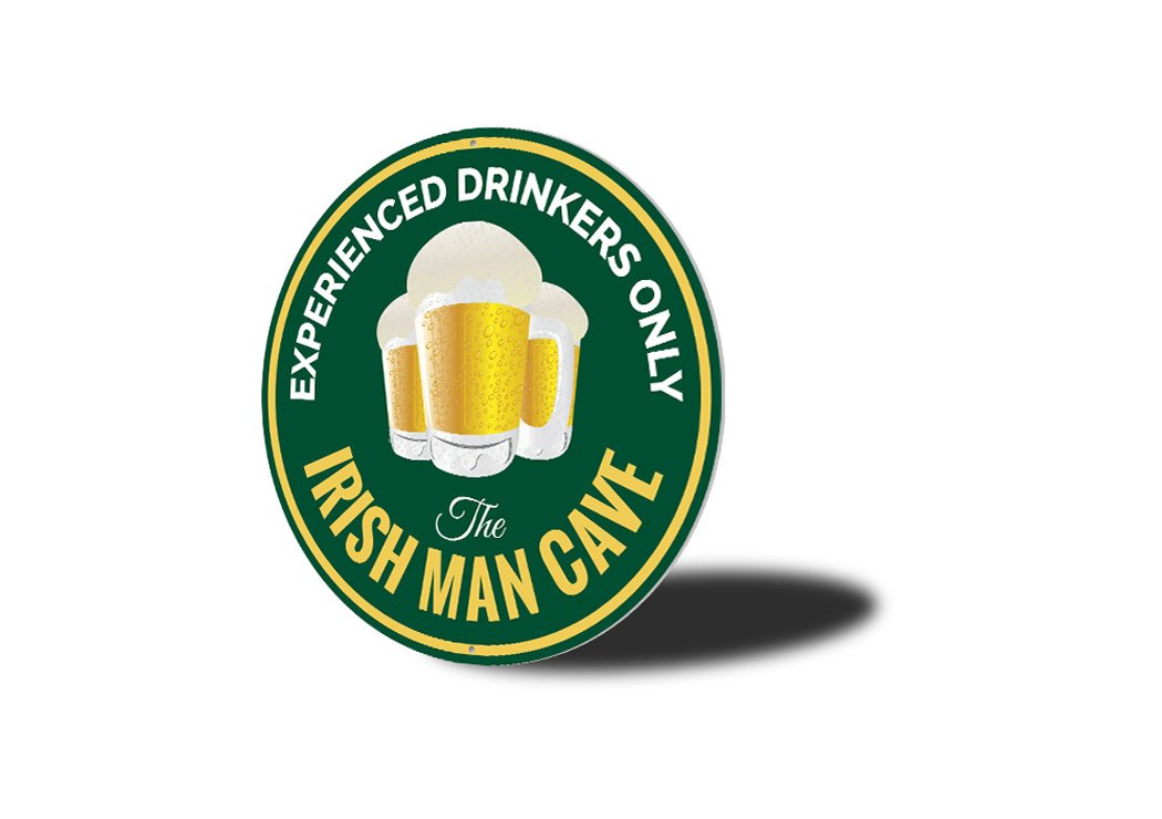 Irish Man Cave Beer Pub Sign made of high-quality aluminum, featuring customizable text and pre-drilled holes for easy mounting.