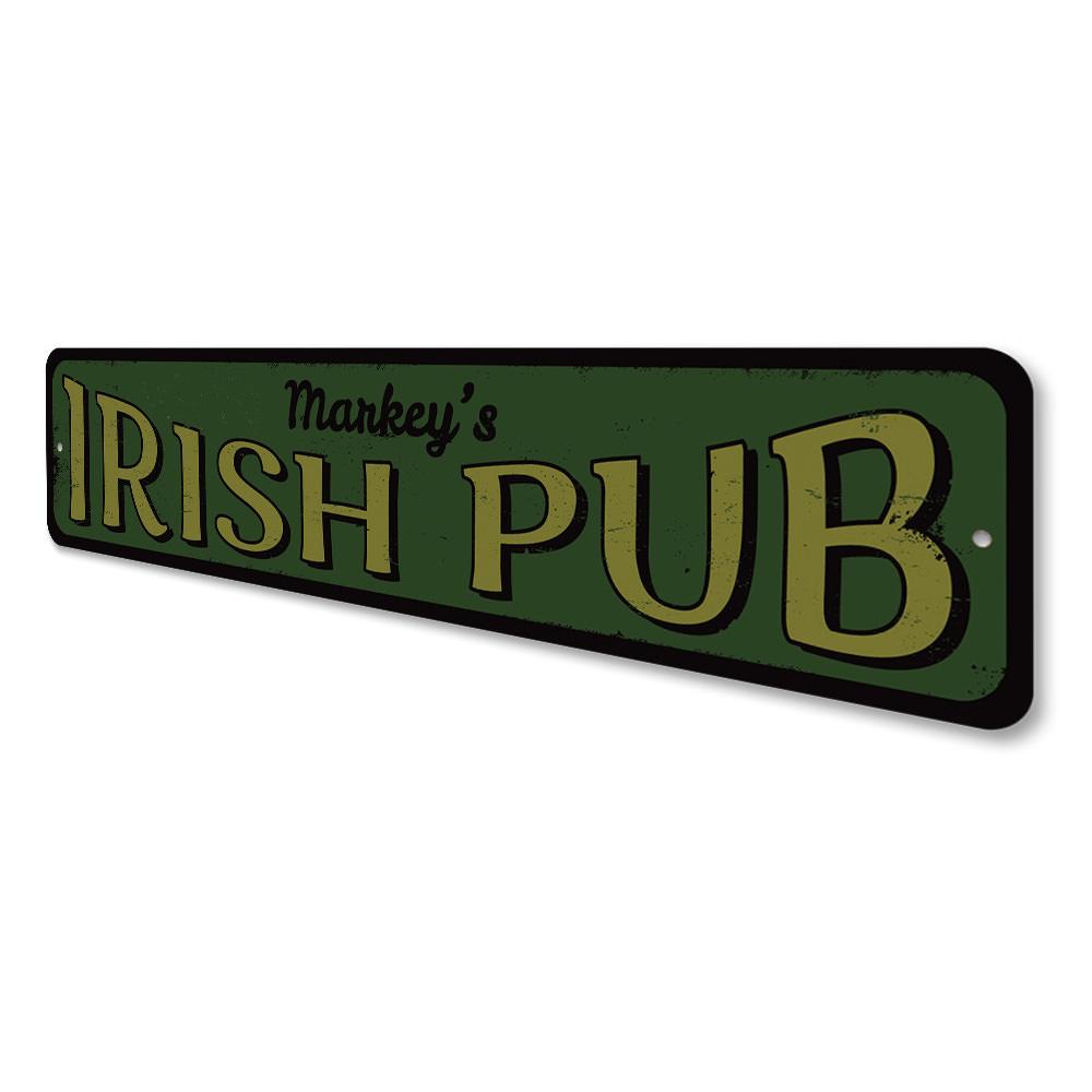 Customizable Irish Pub Sign made from high-quality aluminum, featuring pre-drilled holes for easy mounting.