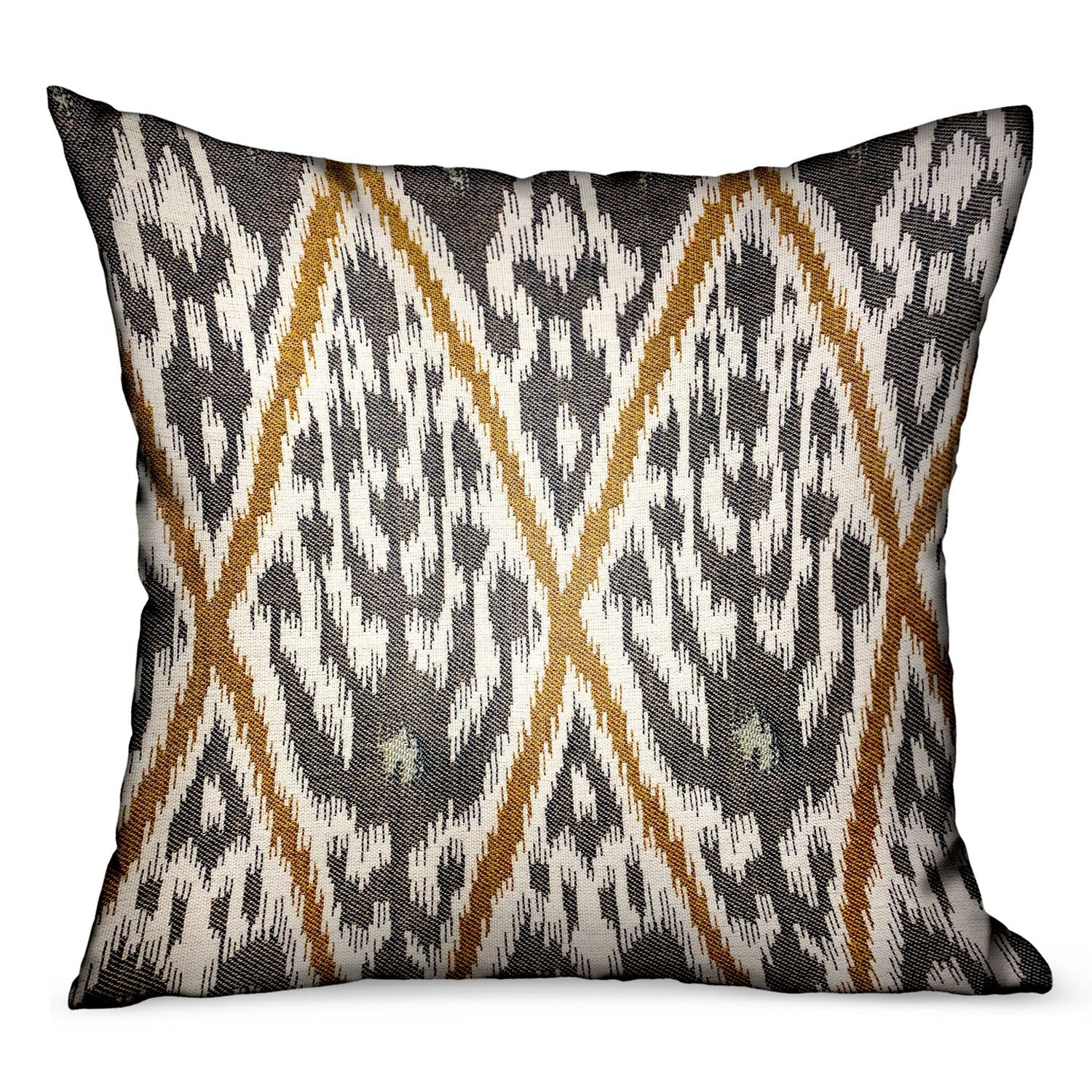 Isabis Plush Brown Ikat Luxury Throw Pillow featuring durable Sunbrella fabric, double-sided design, and invisible zipper closure.