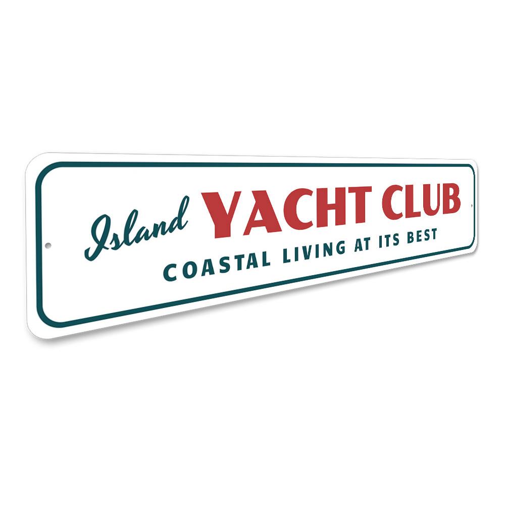 Custom Island Yacht Club Sign made of durable aluminum, featuring a unique design perfect for lakehouse decor.